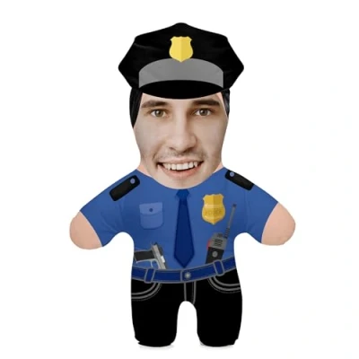 Image of Personalized Funny Photo Gift Pillow Cushion with Filling; Colorful Body your own Face Picture Printed; 45 cm High; Birthday Present Valentine&#039;s Day; Motif Policeman [091]