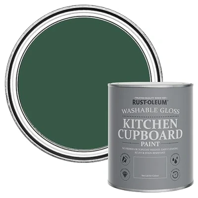 Image of Rust Oleum Green Kitchen Cupboard Paint in Gloss Finish The Pinewoods 750ml