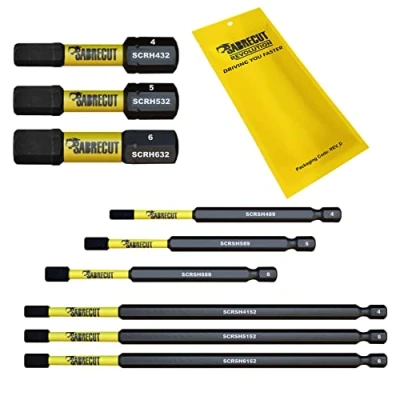 Image of 9 x SabreCut SCRK9HEX 32mm 89mm 152mm H4 H5 H6 HEX Magnetic Impact Screwdriver Driver Bits Set Heavy Duty