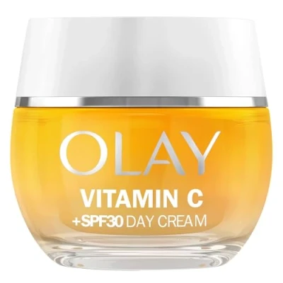 Image of Olay Vitamin C Face Moisturiser Day Cream SPF 30, Skincare with Niacinamide 99% Purity Brightening Skin Care: Anti Dark Spot Action, Evens, Hydrates Non Greasy, Sticky 50ml
