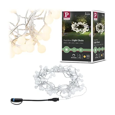 Image of Paulmann 94557 Plug &amp; Shine LED Outdoor Light Chain IP44 Warm White dimmable Black Plastic 3000 K