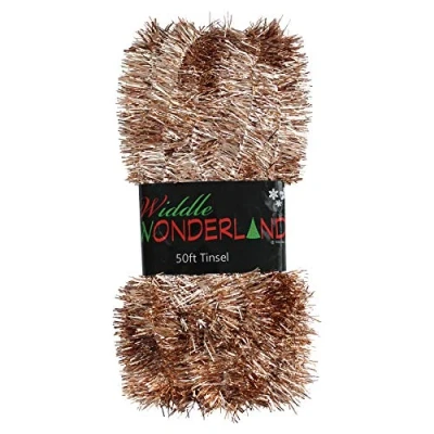 Image of Widdle Wonderland Christmas Tree 50ft x 3cm Tinsel GREAT VALUE Rose Gold