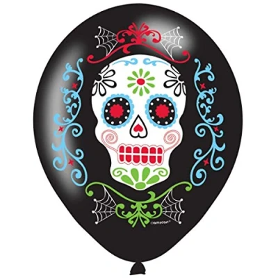 Image of Amscan 9901175 Day of the Dead Sugar Skull 11&quot; Latex Balloons 6 Pack,Blue,Large