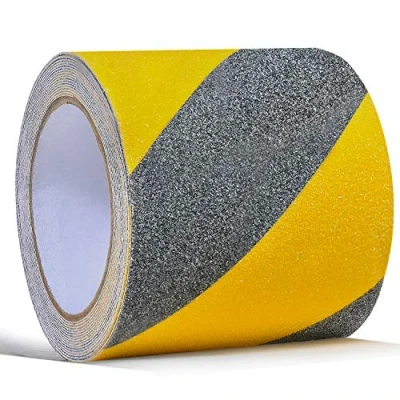 Image of ONTWIE 4 Inch X 16.4ft Non Slip Safety Grip Tape for Stairs Steps Skid Tread High Traction Friction/Strong Abrasive Adhesive Hazard Caution Black/Yellow