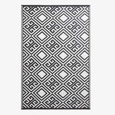 Image of HOMESCAPES Luxury Outdoor Rug, Large Mats for Garden Patios Waterproof, Geometric Carpet Mat, 100% Recycled Plastic, Black and White Reversible &amp; Eco Friendly, Seam free