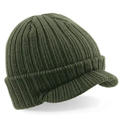 Image of Beechfield Peaked Beanie Olive Green