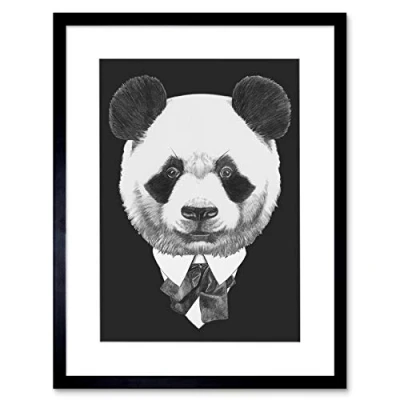 Image of Wee Blue Coo Bow Tie Panda Bear Drawing Art Print Framed Poster Wall Decor 12x16 inch