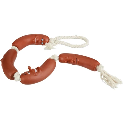 Image of Relaxdays Sausage Dog Chewing Toy, 65 cm, Red/White