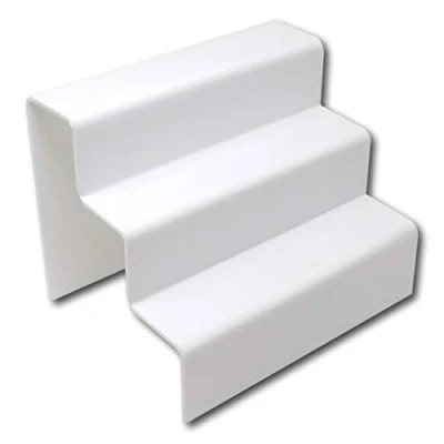 Image of EPOSGEAR Three (3) Step Tier Clear or Coloured Acrylic Plastic Retail Riser Counter Display Plinth Stands Perfect for Shops, Stalls, Ornaments, Models etc (White, Medium)