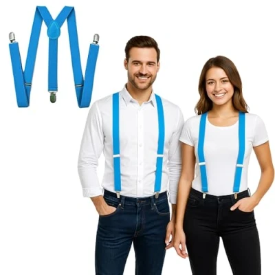 Image of FNA Fashions Mens Ladies Unisex Adjustable Slim Braces Trouser Suspenders Clip On Fancy Dress (Turquoise)