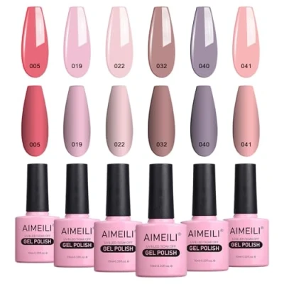 Image of AIMEILI Soak Off UV LED Pastel Nude Gel Nail Polish Multicolour/Mix Colour/Combo Colour Set Of 6pcs X 10ml Kit 22
