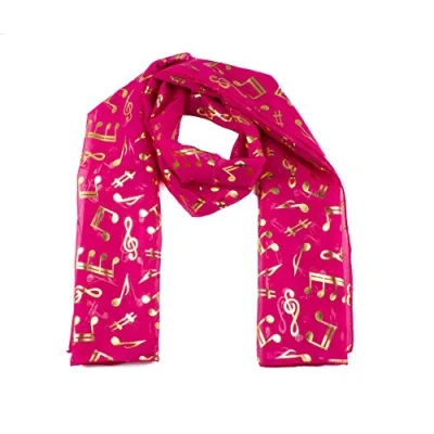 Image of Mytoptrendz® Fuchsia Pink Chiffon Scarf with Gold Treble Clef &amp; Music Notes Neck Wrap
