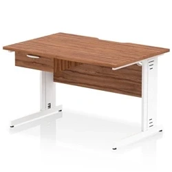 Image of Impulse 1200 x 800mm Scalloped Edge Office Desk Walnut Top White Cable Managed Leg Workstation 1 Drawer Fixed Pedestal