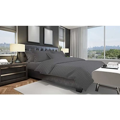 Image of LIZZIE JACOBS 400 Thread Count Satin Stripes Extra Deep Fitted Sheets Super Soft Luxurious 100% Egyptian Cotton Hotel Quality 40cms Bed (Grey, King Sheet)