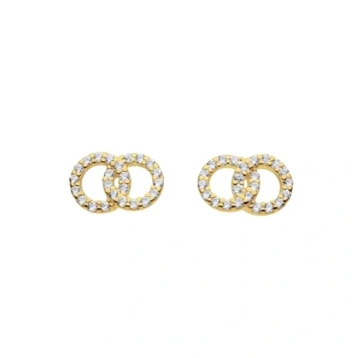 Image of Dew Sterling Silver and Cubic Zirconia Double Circle Linking Stud Earrings (Gold Plated)