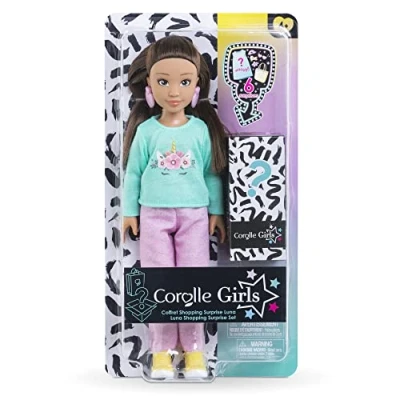 Image of Corolle 9000600090 Model Accessories, Girls Luna Shopping Dressing Doll with Earrings and 6 Surprises, Vanilla Scent, 28 cm, from 4 Years, Natural, Pink