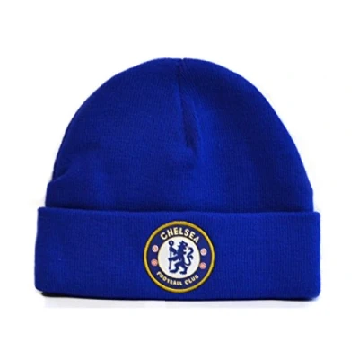 Image of Chelsea FC Royal Blue Knitted Turn Up Winter Hat Football Club Badge Official