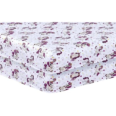 Image of DTEX HOMES 2 x Cot Bed Sheets Super Soft Breathable Polycotton Fitted Sheet 60 120 cm (Unicorn)