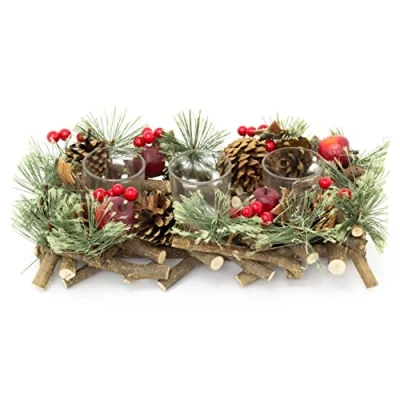 Image of Carousel Home and Gifts Handcrafted Christmas Triple Tealight Candle Holder Xmas Table Centrepiece