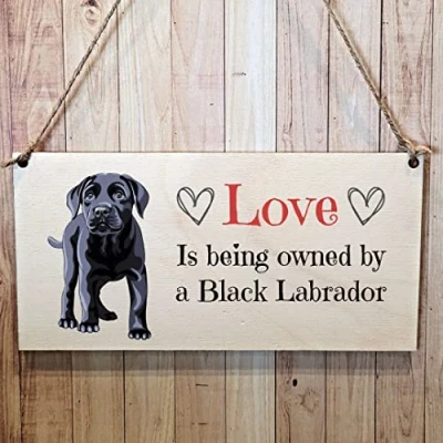 Image of Second Ave Black Labrador Dog Wooden Hanging Gift Rectangle Home Sign Plaque