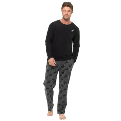 Image of Strong Souls Mens Luxury 2 Piece Long Pyjamas Pjs Stag XL