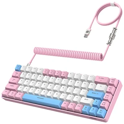 Image of YINDIAO T8 60% Gaming Keyboard,68 Keys Compact Mini Wired Mechanical Keyboard with 18 Chroma RGB Backlit,Blue Switch,USB C Coiled Cable,for PC,Laptop,Mac,PS4,XBOX Pink