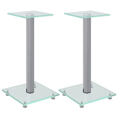 Image of vidaXL Speaker Stands 2 pcs, Floor Stand for Home, Bookshelf Studio Monitor, Modern Style, Silver Tempered Glass 1 Pillar Design