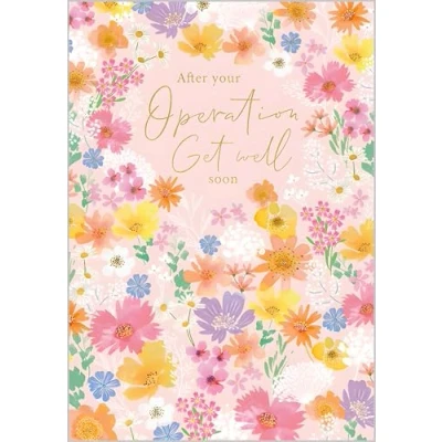 Image of Abacus Cards After your Operation Get Well Card Soon with Pink Floral Design and Foil Details for Women