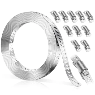 Image of Bolatus Hose Clamp 3 Meters/9.84 Feet, Clips 304 Stainless Steel DIY Worm with 10 Pcs Fasteners Adjustable Pipe Large Clamps Assortment for Tube and Fuel Line