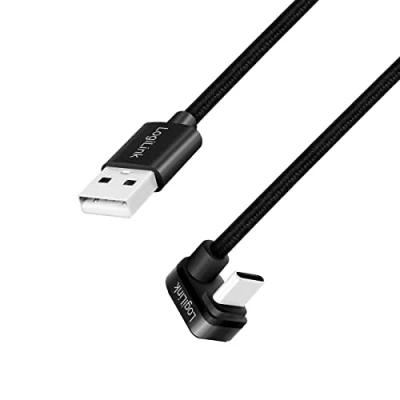 Image of LogiLink USB 2.0 Type C Connector Cable 180 Angled to A Male (Straight) Black 1m