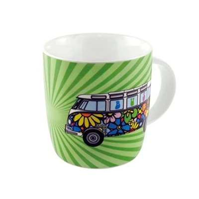 Image of BRISA VW Collection Volkswagen Large Ceramic Coffee Tea Cappuccino Mug Cup in T1 Bus Design (370 ml/12.5 fl oz/Love Bus/Green)