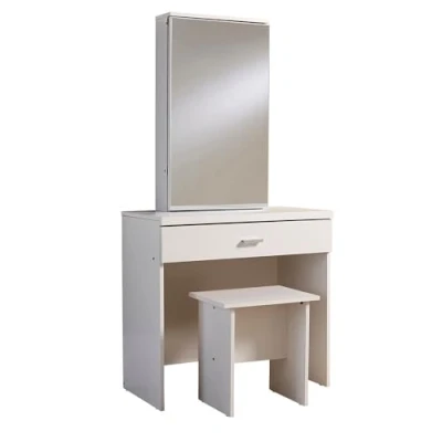 Image of Home Source Dressing Table, Sliding Storage Vanity Mirror and Stool, 1 Drawer, White