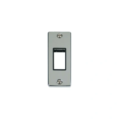 Image of Click Deco 1G MiniGrid Single Aperture Unfurnished Architrave Plate Polished Chrome Black Inserts