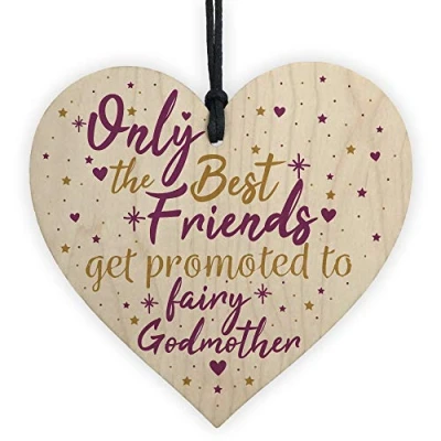 Image of RED OCEAN Best Friends Godmother Gift Christening Wooden Heart Chic Plaque Friendship Family Thank You