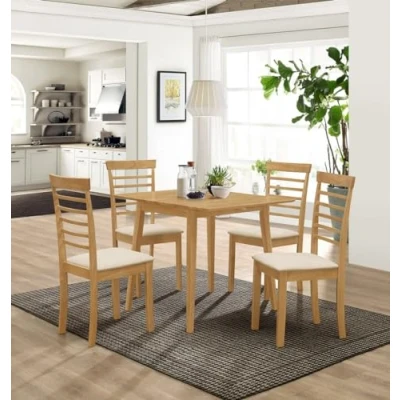 Image of Hallowood Furniture Ledbury Small Dining Table Set for 4, Drop Leaf &amp; Padded Seat Chairs in Light Oak Finish, Wooden Folding Dinner Chairs, Room