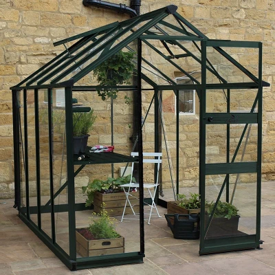 Image of 6&#039; x 8&#039; Halls Cotswold Burford Small Greenhouse in Green with Toughened Glass (1.94m 2.56m)