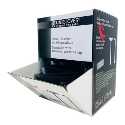 Image of Pack of 100 Unigloves black disposable single blade with guard