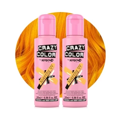 Image of Crazy Color Vibrant Anarchy UV Semi Permanent Duo Hair Dye. Highly Pigmented Orange Conditioning &amp; Oil Nourishing Vegan Formula No Bleach or Ammonia 200ml