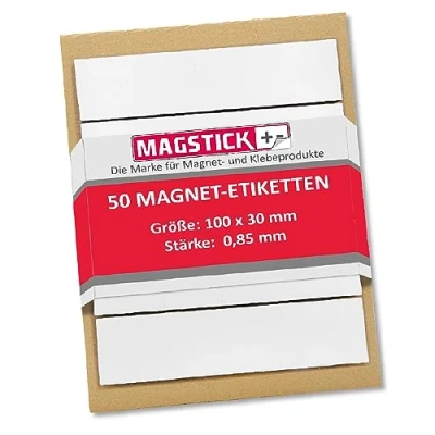 Image of Magstick® mag_815 magnetic labels, 10 x 3 cm, white, writing film, writeable strip for on [pack of 50].