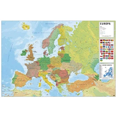 Image of Grupo Erik Physical Political Map of Europe Italian Poster 36 x 24 inches / 91.5 61 cm Shipped Rolled Up Cool Posters Art &amp; Prints Wall