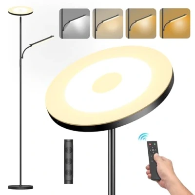 Image of LED Uplighter Floor Lamp with Reading Lamp, 42W 4000LM Mother/Father Parent &amp; Child and Spotlight Design Dimmable Standing Remote Touch Control for Living Room Bedroom