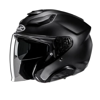 Image of HJC F31 Open Face Fibreglass Scooter Helmet Motorcycle Dual Visor Plain Matt Black (L)