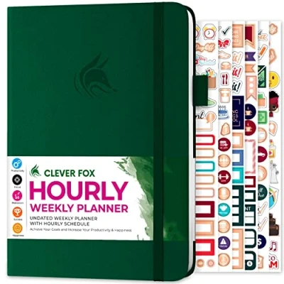 Image of Clever Fox Planner Schedule Undated Weekly &amp; Monthly Life with Time Slots, Appointment Book Daily Organizer, A5 (Forest Green)