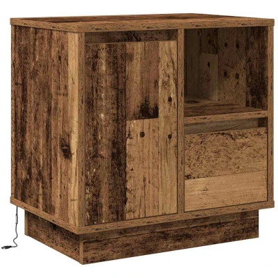 Image of vidaXL Bedside Cabinets with LED Lights 2 pcs Old Wood 50x34,5x50 cm