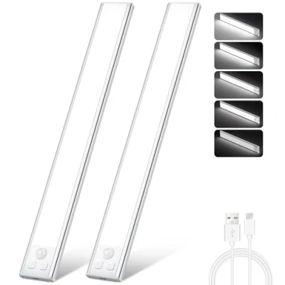 Image of Ylatoial Under Cupboard Kitchen Lights, 2 Pack Cold White 54 LED Dimmable 1800mAh Rechargeable Magnetic Motion Sensor Lights Indoor for Wardrobe Cabinet Shelf