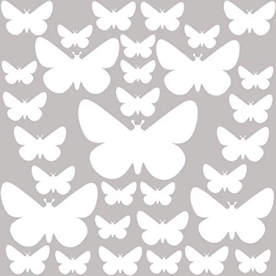 Image of PREMYO Set of 32 Butterfly Wall Stickers Kids Nursery Decor Easy to Apply Decals for Bedrooms Girls Boys White