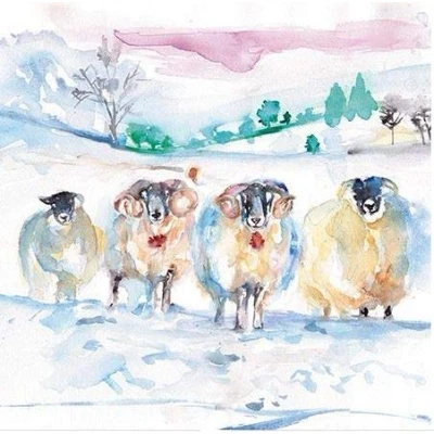 Image of Pack of 8 Large Artistic Charity Christmas Cards from Almanac Winter Rams in The Snow Sold Aid Alzheimer&#039;s Society (ALM ALCX0456)
