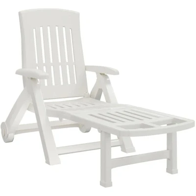 Image of vidaXL Folding Sun Lounger with Wheels White PP
