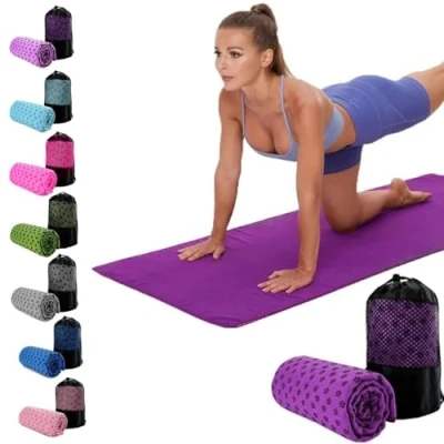 Image of Oaygat Yoga Mat Towel 24&quot; x72&quot; Non slip Hot Quick drying Blanket with Grip Dots Cloth Breathable Fitness Super Soft Sweat Microfiber Carrying Bag