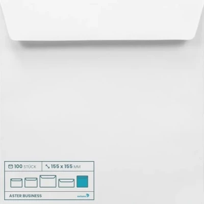 Image of Netuno 100 White Square Envelopes 155 x mm g Aster Business Without Window Peel and Seal Premium Paper Letter